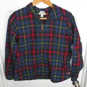 L.L. Bean Women’s Plaid Flannel Zip Shirt Relaxed Fit Hoodie Size Med - Petite